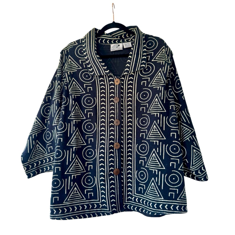 Vtg Nubian Queen African Mud Cloth Style Printed Jacket Sz 18 Cotton Rare 80s